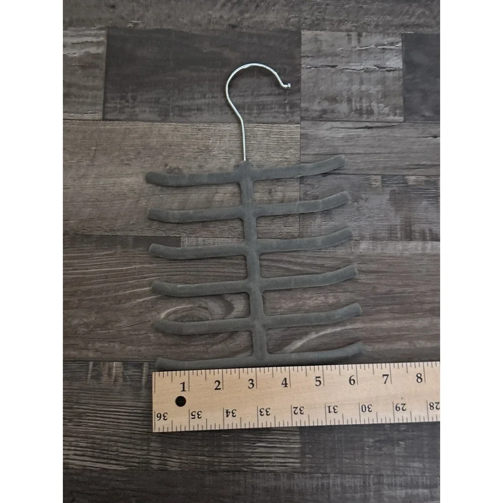 Gray Velvet Multi-Tier Tie Belt Scarf Hanger w/ Metal Hook Space Saving 11 in